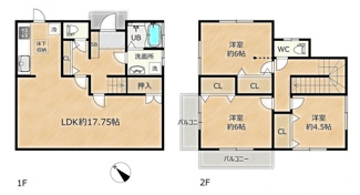 【間取り】 | 海老名市上今泉3丁目 中古戸建て | 3LDK　水回り一新　各部屋照明器具付　浴室乾燥機+窓　全居室収納　リビング収納　LDK17.7帖