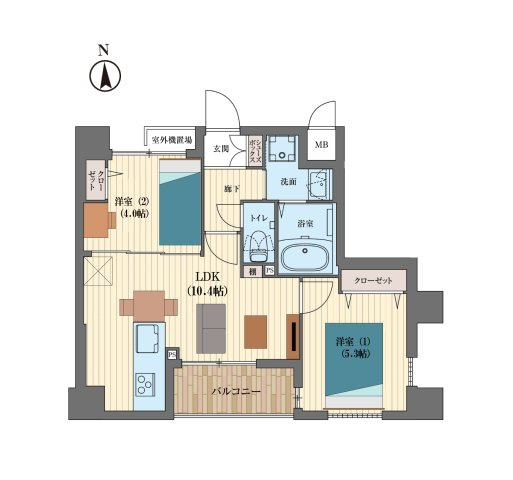 ピアッツァGATE八木の間取り|家具はレイアウト例です