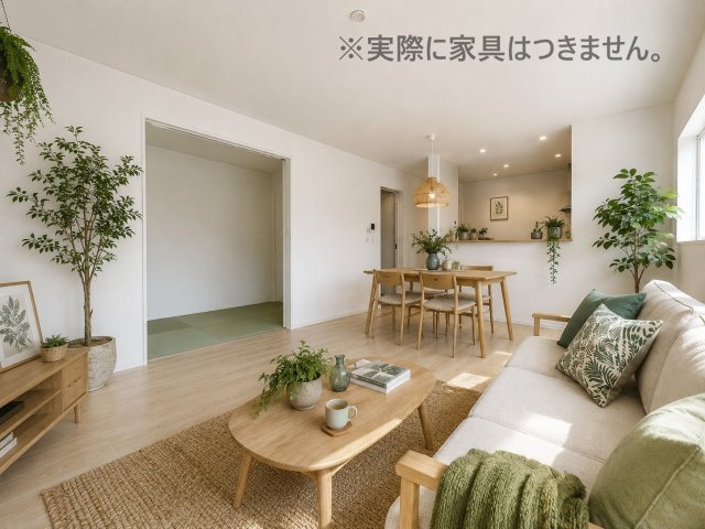 新築戸建・新築建売　郡山市安積町笹川第7　永盛小・安積中の居間・リビング|画像はバーチャルホームステージングの加工による演出で、実際の家具は付きません。