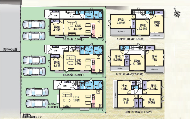 藤沢市大庭5221番　新築戸建　全3棟 B号棟の区画図