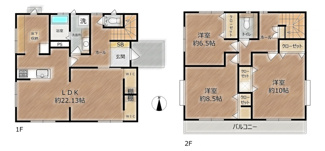 【間取り】 | 海老名市中新田4丁目 中古戸建て | 3LDK　水廻り一新　二部屋から行き来できる南向きバルコニー　浴室乾燥機+窓　全居室収納　パントリー　LDK22.1帖　全居室6帖以上（メイン洋室10帖）