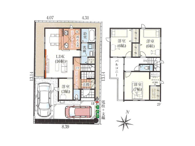 【間取り】 | 新座市池田4丁目　新築一戸建住宅　全40棟　(保谷店) | 18号棟/水回り集中設計で家事効率の良い間取り。SC、WICなど収納も豊富なゆとりの住まいです。※図面を基に作成しています。現況と異なる場合は現況を優先いたします。