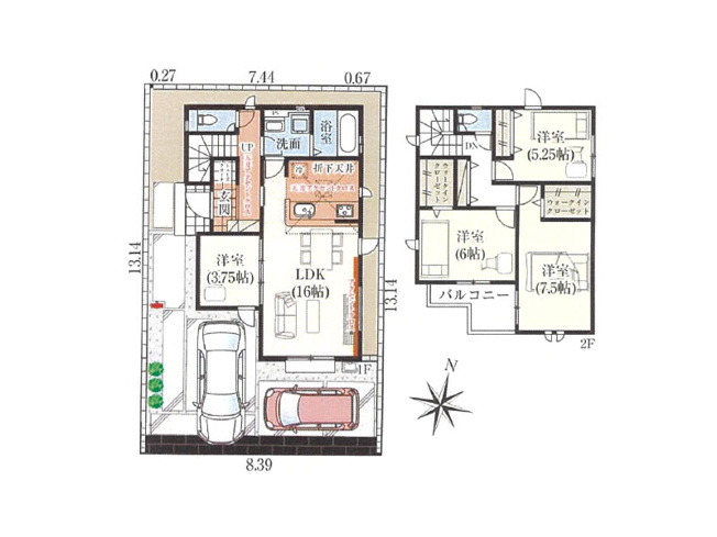 【間取り】 | 新座市池田4丁目　新築一戸建住宅　全40棟　(保谷店) | 19号棟/水回り集中設計で家事効率の良い間取り。SC、2つのWICなど収納も豊富なゆとりの住まいです。※図面を基に作成しています。現況と異なる場合は現況を優先いたします。