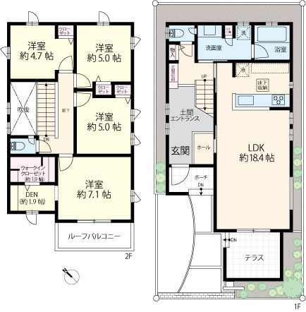 建物面積101.23㎡の４LDK＋DEN＋WIC