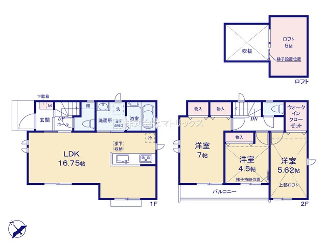 練馬区土支田3丁目　長期優良住宅　角地含む全3棟の間取り|B号棟　3LDK+WIC+ロフト+カースペース　敷地面積 83.59ｍ2　建物面積 81.35ｍ2
