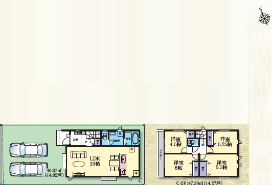 藤沢市大庭5221番　新築戸建　全3棟C号棟の間取り