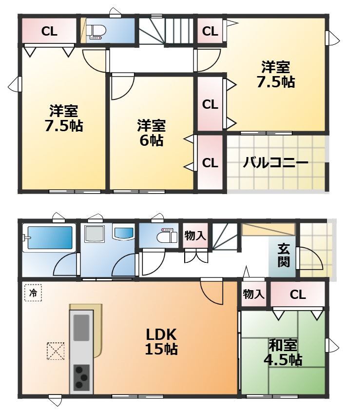 CRADLEGARDEN真岡市並木町第7の間取り|南向きで陽当たりの良い間取りです