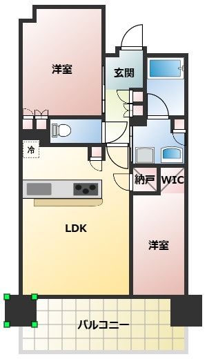 【間取り】 | アネージュ大みかグラスタ　3階　2LDK
