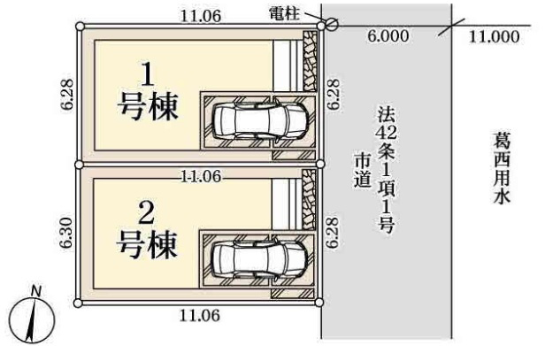 八潮市　緑町5丁目　新築戸建　全2棟の区画図|区画図です