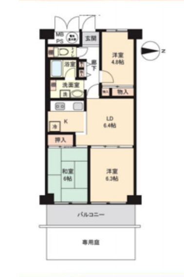 マンハイム大宮の間取り|【マンハイム大宮】・3LDK・専有面積61.60m2・バルコニー面積7.84m2
