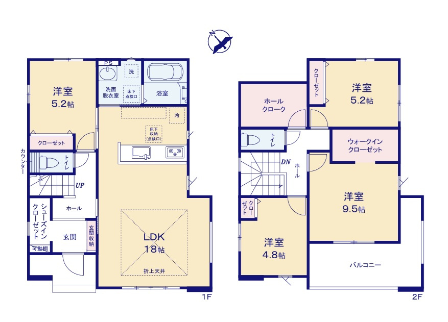 ケイアイフィット　水戸市渡里町　4期 　限定1棟！の間取り|　
☆L字バルコニーが特徴的なワンランク上の住宅。全室明るい二面窓で通風も良好。大容量のSIC、WICなど収納スペース充実。水廻りコンパクトで家事動線ラクラクです。