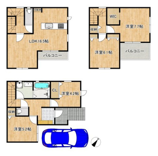 【間取り】 | 北条町２丁　新築一戸建 | ４ＬＤＫ+ＷＩＣ！暮らしやすい間取りですので、子供部屋や趣味のお部屋も作れますね♪ 資料請求だけでもお気軽にお問い合わせください！