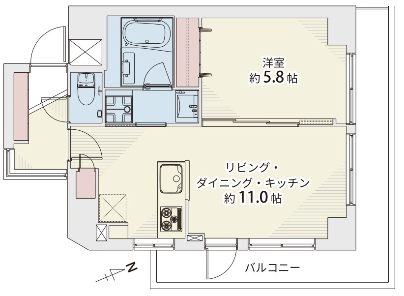 マートルコート中目黒の間取り|マートルコート中目黒：北東角部屋につき眺望良好な１ＬＤＫリノベーション物件は各居室収納・窓付きのお部屋となっております！