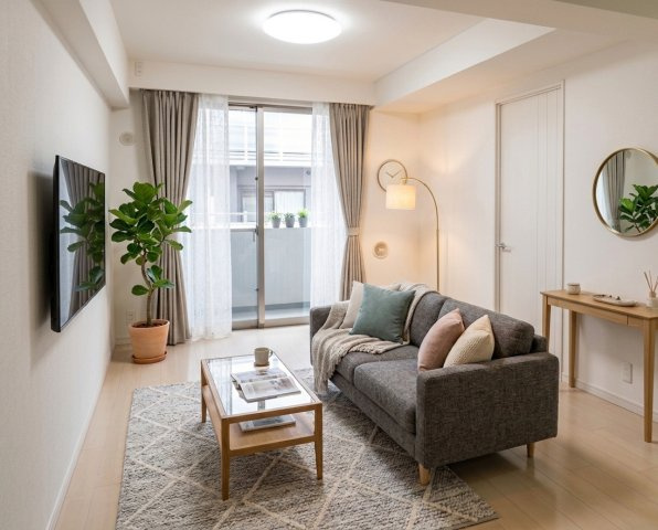 ライオンズシティ錦糸町北斎通りの居間・リビング|リビング※本写真はAI加工により家具を配置したイメージです。実際には家具は設置されておりません。