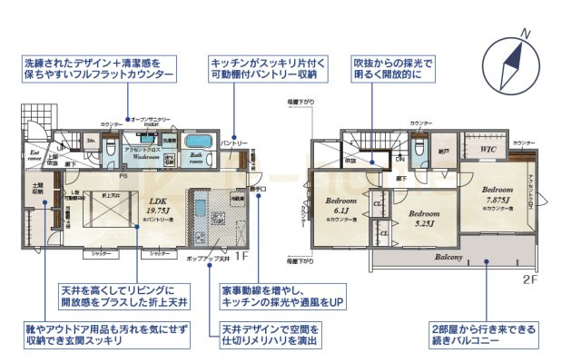土浦市小岩田東2丁目6期　新築戸建て　1号棟の間取り|3LDK＋土間収納＋パントリー＋WIC、土地面積221.42m2、建物面積104.21m2