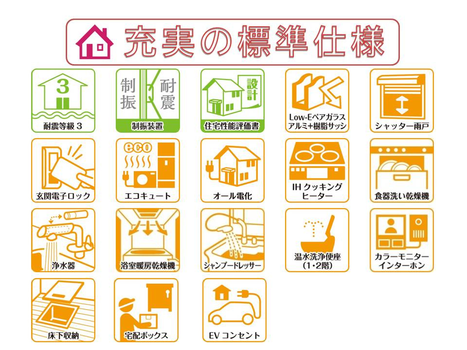 奈良市西ノ京町丁目の新築一戸建 全３区画のその他|耐震等級３＆制震装置設置、住宅性能評価書を取得、最新の省エネ仕様で快適に末永くお住まいいただけます。
