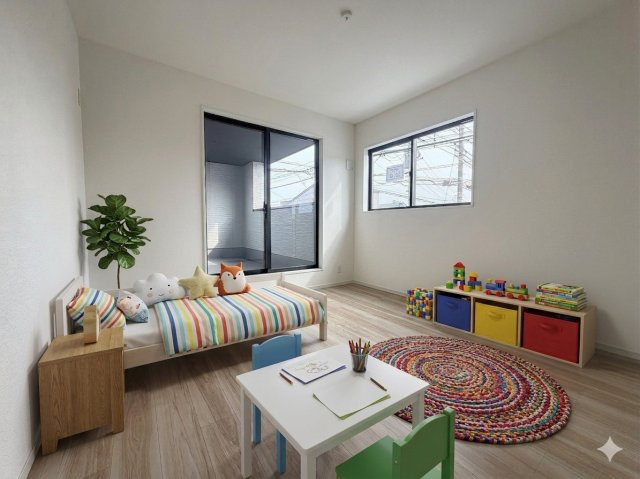 三郷市高州1丁目　新築戸建　全1棟の子供部屋|現況の物件写真にCGによる画像処理を行っています。家具、家電、小物、カーテン等はイメージはCGです。