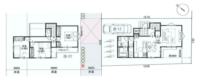 【土地図＋建物プラン例】 | 東久留米市神宝町２丁目　売地　３区画 | 建物参考プラン付で、理想の住まいづくりをサポートします