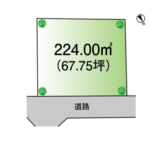 【区画図】 | かまとり住宅の売地「グランファミーロ大膳野町」 | 広々とした約67坪。これだけの広さがあれば、並列3台以上のカースペースや、お子様の遊び場・BBQを楽しめる広いお庭、さらには平屋住宅の建築も十分に検討可能です。