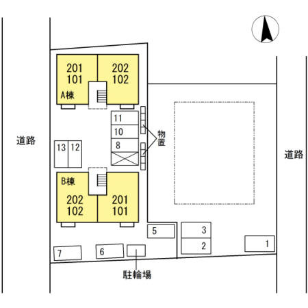 セジュールユウアイＢ202の区画図