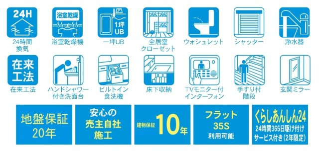 松戸市上本郷新築戸建【上本郷第二小学校:2分】の構造・工法・仕様|設備一覧