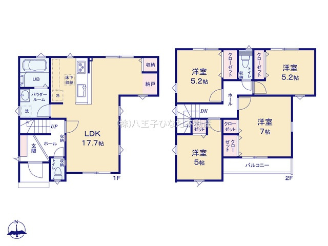 『八王子市新築戸建て』八王子市上野町26-6【仲介手数料無料】　１期の間取り|～仲介手数料無料☆八王子ひなた不動産～八王子市上野町　新築戸建て