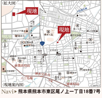 仲介手〇料不要　リーブルガーデン東区尾ノ上1丁目【尾ノ上小・錦ヶ丘中】の地図|カーナビ➡東区尾ノ上1丁目18番7号