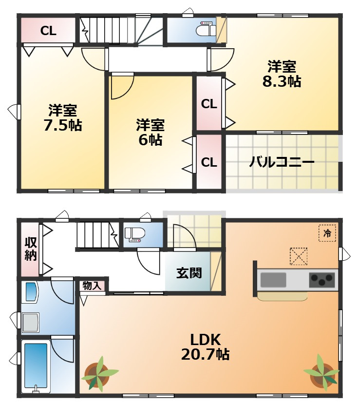 CRADLEGARDEN真岡市並木町第6の間取り|全室南向きで陽当たりの良い間取りです