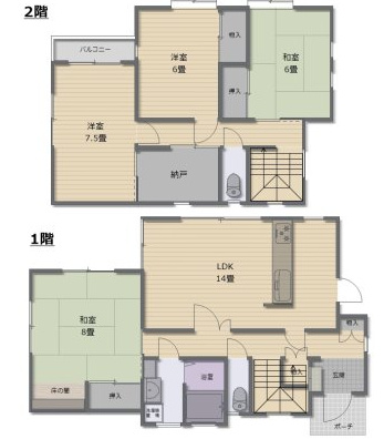 津山市林田 2階建 中古住宅 4SLDKの間取り