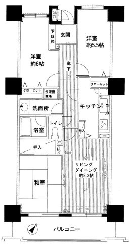 【間取り】 | ライオンズガーデン花崎Ｈ棟