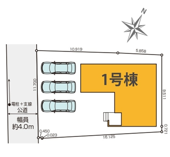 狭山市北入曽・全1棟　新築一戸建　～並列駐車3台可～の区画図|並列駐車3台可能です。