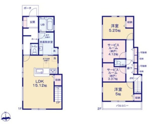 【間取り】 | 府中市若松町３丁目　全３棟　2号棟　仲介手数料無料 | ２LDK＋２S
