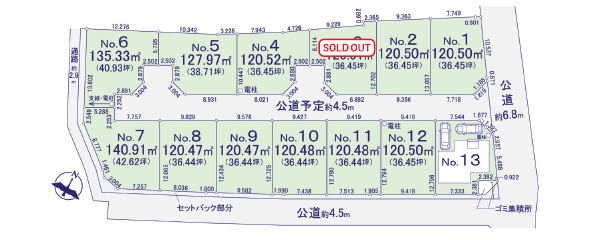 二宮町山西　全1棟1号棟の区画図