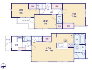 【間取り】 | 府中市若松町３丁目　全３棟　3号棟　仲介手数料無料 | ２LDK＋２S