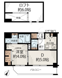 【間取り】 | 日神デュオステージ王子 | 1DK＋ロフト　専有面積/30.10平米＋ロフト６畳　バルコニー面積/6.90平米　
