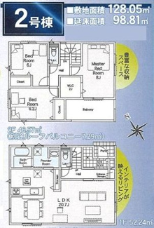 【間取り】 | 町田市鶴川4丁目 2号棟 第28 | 南西向き　２階建て　3LDK　全居室６帖以上　全居室収納付き　WIC　LDK20帖以上