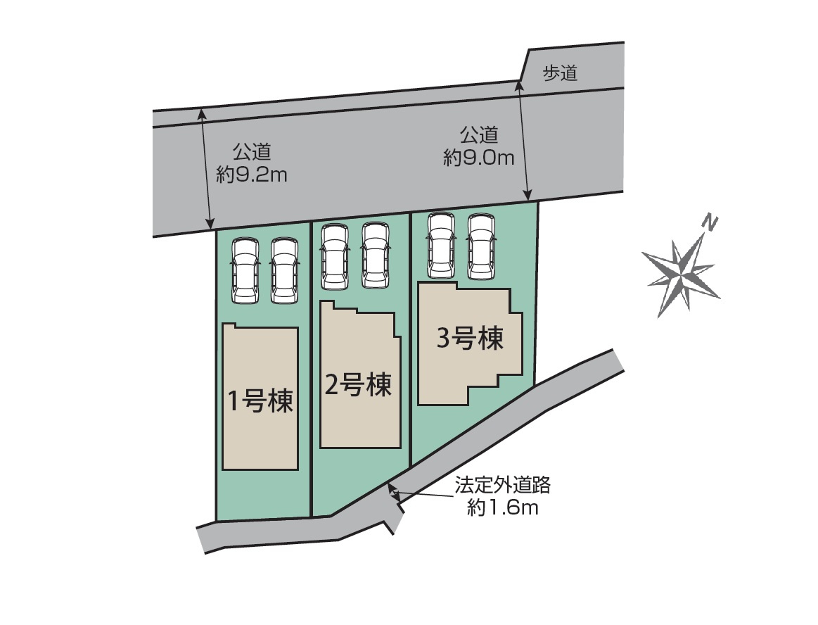 糟屋郡宇美町神武原1丁目第1-3棟（1号棟）の区画図|配置図（1号棟）