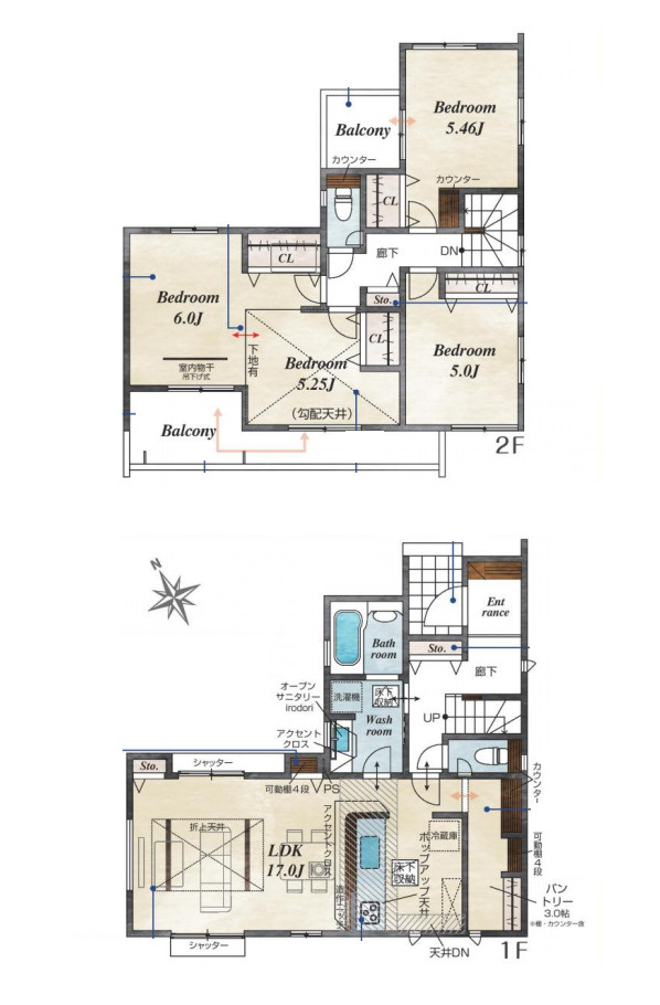【大宮　East Terrace】さいたま市見沼区大谷　新築一戸建て　ブルーミングガーデン　04の間取り|【全4棟・4号棟】【大宮　East Terrace】さいたま市見沼区大谷　新築一戸建て　ブルーミングガーデン　04・3LDK・土地面積153.20m2・建物面積105.95m2