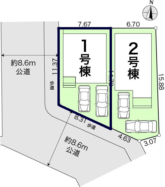 高知市鴨部2丁目 -2期2棟1-新築戸建ての区画図|1号棟