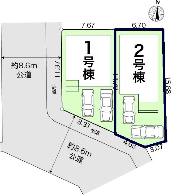 高知市鴨部2丁目 -2期2棟2-新築戸建ての区画図|2号棟