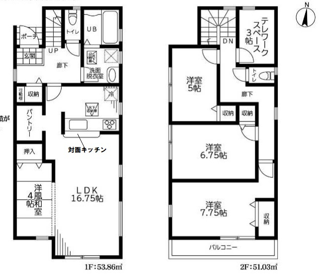 八潮市　西袋　新築戸建　全1棟の間取り|間取図です