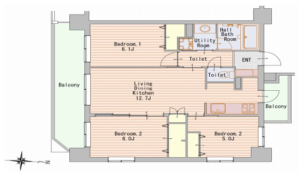 グーディッシュ大宮の間取り|【グーディッシュ大宮】・3LDK・専有面積64.80m2・バルコニー面積14.71m2