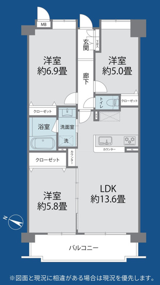【間取り】 | サンクレイドルつきみ野 | 3LDKは、リビングダイニングキッチンと3つの居室がある間取り。ファミリー層に非常に人気の高い間取りで、広々としたリビングで家族団らんを楽しみ、個室でプライベートな時間も確保できるのが大きな魅力です。