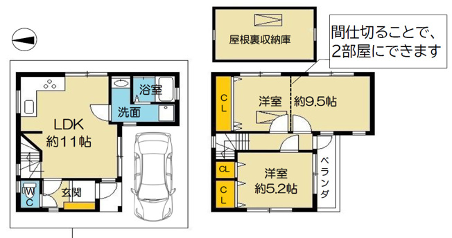 【間取り】 | 八尾市上尾町2丁目 | 室内リフォーム済み☆TVモニターホン・浴室乾燥機完備☆照明器具付き☆屋根裏収納付きです♪