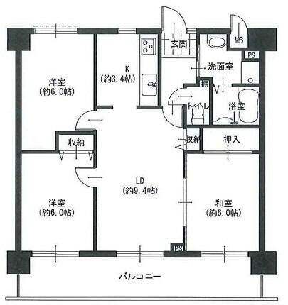 【間取り】 | アルコート高岡　8階 | 3LDKです。