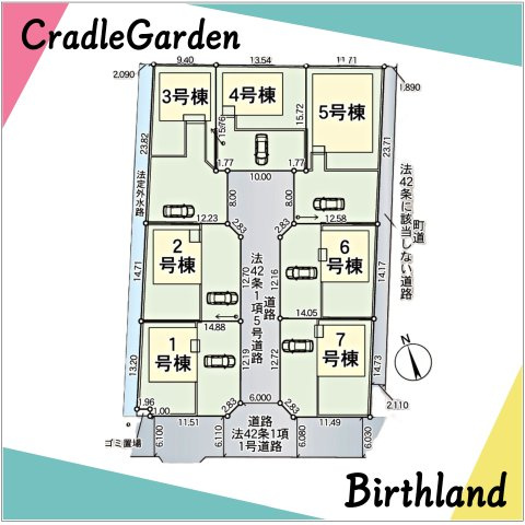 新築戸建・新築建売　矢吹町一本木第6　善郷小・矢吹中の区画図|駐車スペースは4台可能です！（車種による）敷地面積60坪以上でゆとりのある土地です！