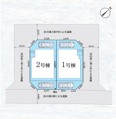 茅ヶ崎市今宿４期　新築戸建　全２棟１号棟の区画図|駐車２台可