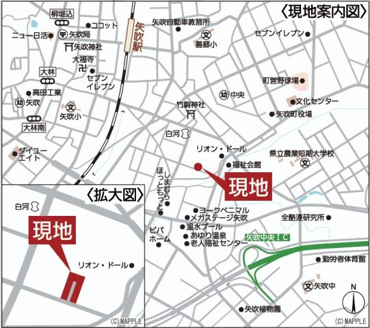 新築戸建・新築建売　矢吹町一本木第6　善郷小・矢吹中の地図|現地案内図