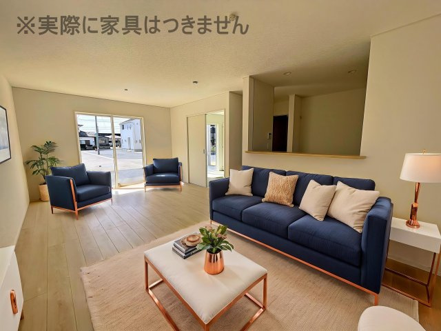 新築戸建・新築建売　矢吹町一本木第6　善郷小・矢吹中の居間・リビング|画像はバーチャルホームステージングの加工による演出で、実際の家具は付きません。