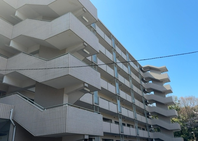 【外観】 | パークサイド松が谷１号棟 | 外観はマンション管理がされているかの目安になります。築年数が古いと、壁面は劣化してひび割れが生じることも！建物が古びていても細かいところが修繕されていると、きちんと管理されているなぁと感じるでしょう。